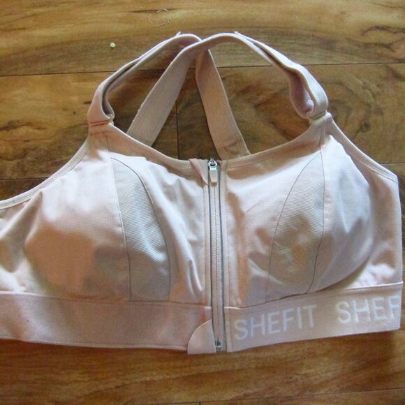 SHEFIT Cream Front Zip High Impact Ultimate Sports Bra with Padding Size 3 Luxe - Picture 1 of 8